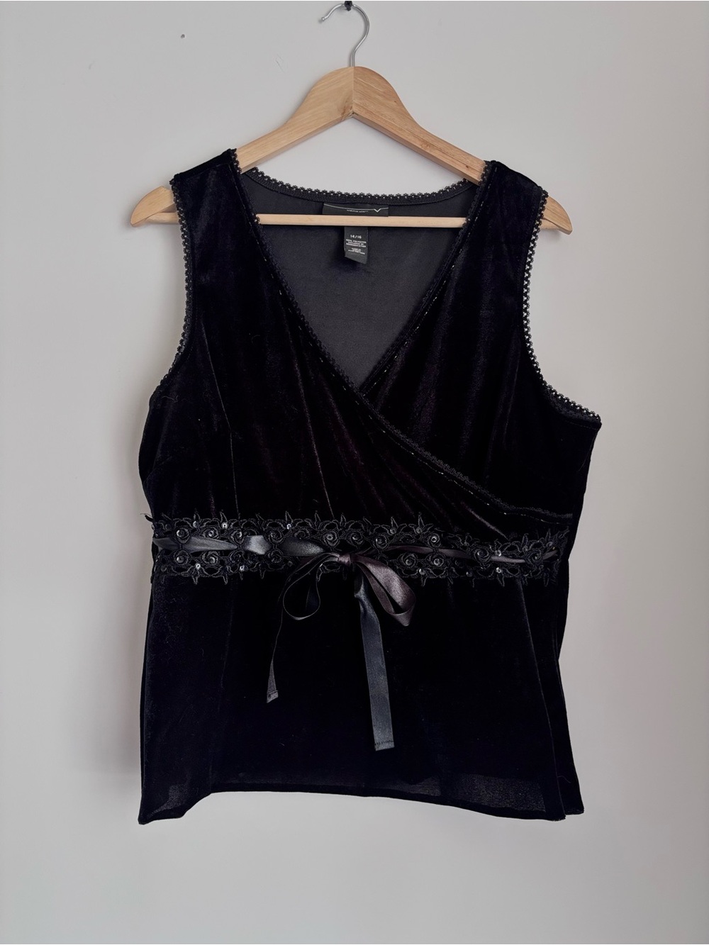 Venezia Black Velvet Lace-Trim Wrap-Style Camisole